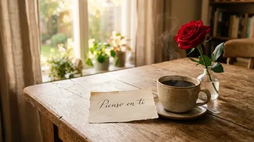 Romantic Coffee Scene with Handwritten Note