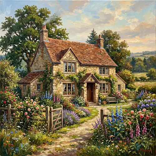 Beautiful House in Oil Painting Art