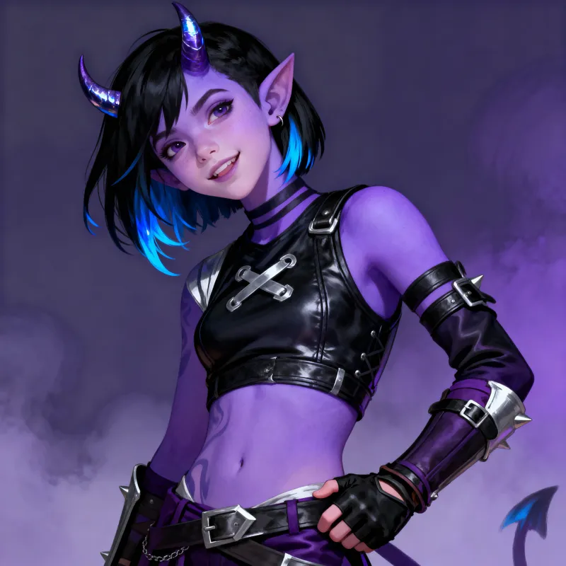 Enchanting Tiefling Rogue: Lilac Skin & Blue Tips