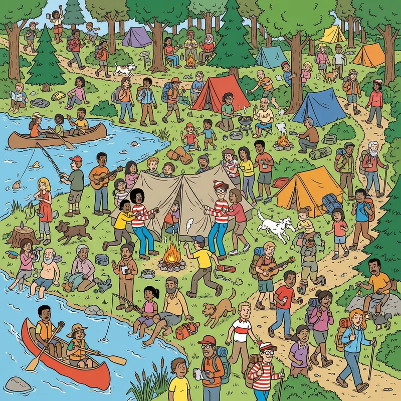 Find the Hidden Camper in Our Busy Camping Scene Find the Hidden Camper in Our Busy Camping Scene
