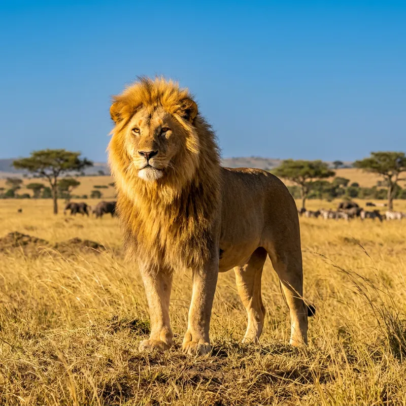 Golden Lion Majestically Roaming the Savannah Golden Lion Majestically Roaming the Savannah