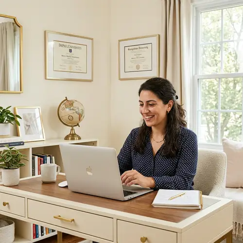 Bright Cream Home Office Setup with Gold Accents