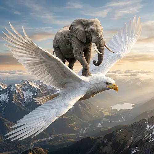 Impressive Elephant Balancing on White Eagle