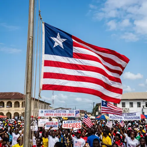 Liberia Flag Waving in Sky | Historic Election Event Photo