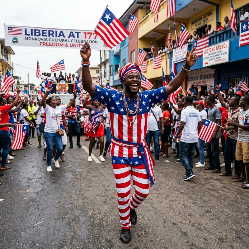 Dynamic Street Photography: Vibrant Liberian Cultural Celebration