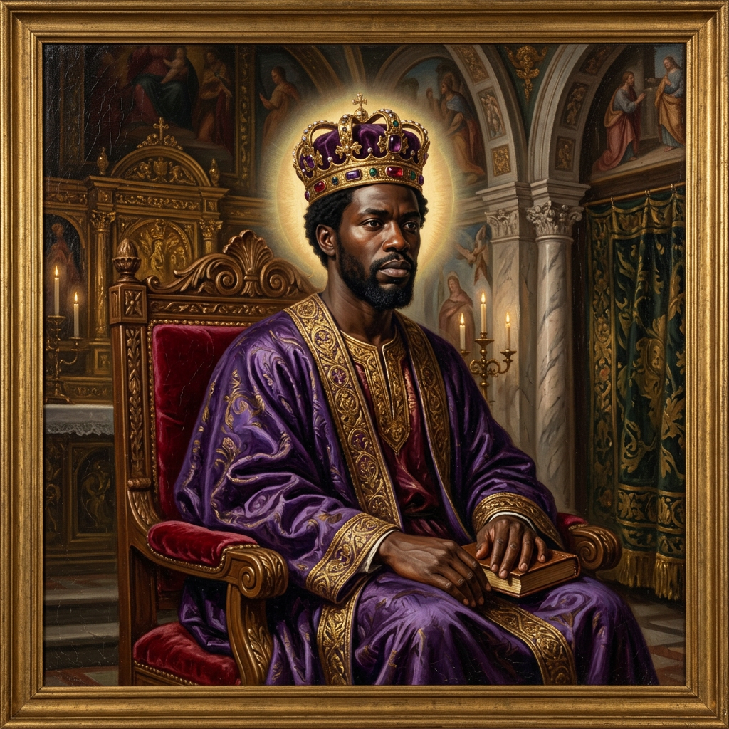 Regal Black Jesus in Majestic Renaissance Crown Painting | AI Art