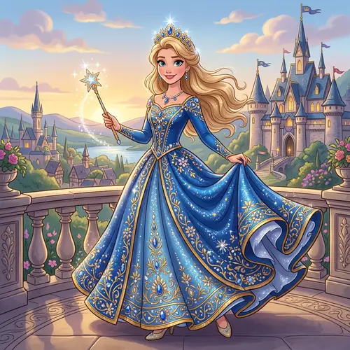 Disney Princess Character with Blonde Hair and Blue Eyes | Cartoon Style