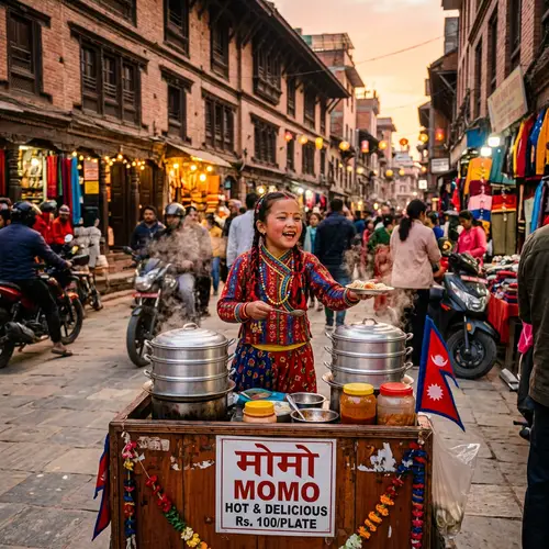 Charming Nepalese Girl Selling Traditional Momos in Kathmandu