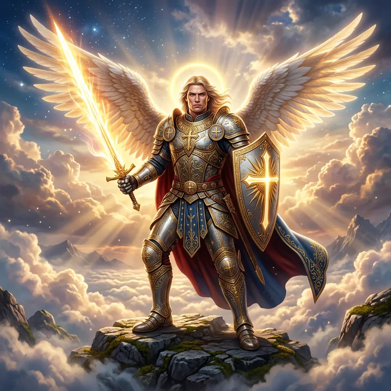 Saint Michael - Divine Celestial Being with Golden Halo and Ethereal Lighting
