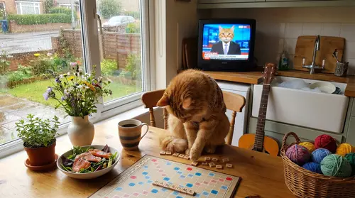 Whimsical Kitty Scrabble Scene for Cozy Home Vibes