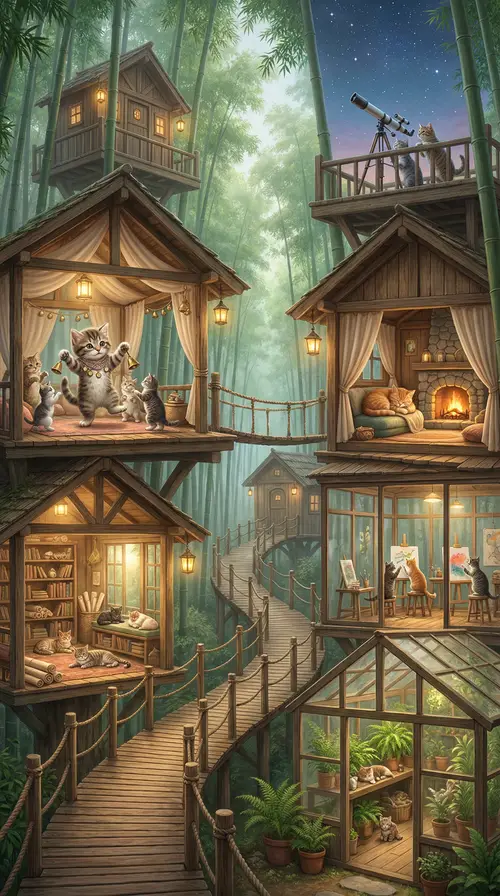 Enchanting Treehouse Complex in Bamboo Forest