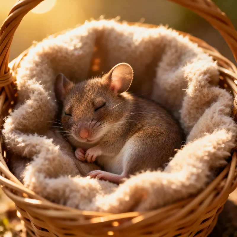 Adorable Mouse Sleeping in Cozy Basket