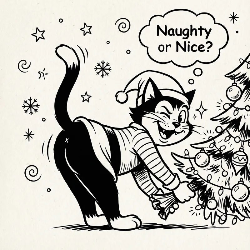 Festive Cartoon Cat in Elf Costume for Christmas Fun