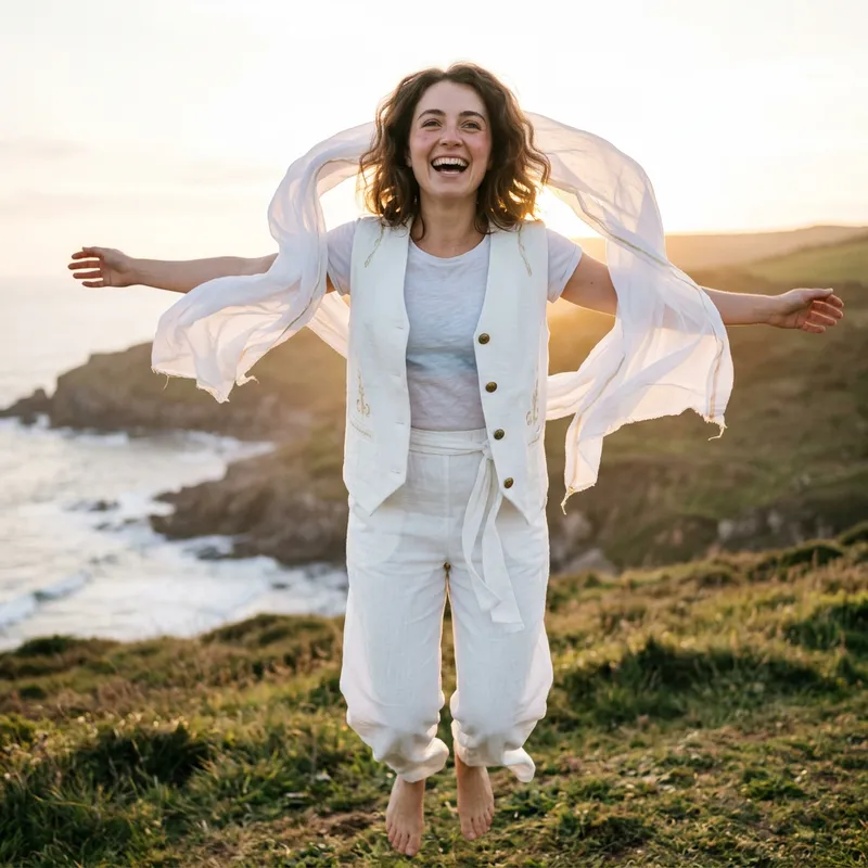 Realistic Luffy Gear 5 Inspired Woman in Action Realistic Luffy Gear 5 Inspired Woman in Action