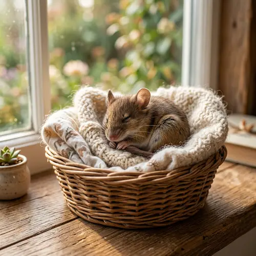 Adorable Mouse Sleeping in Cozy Basket