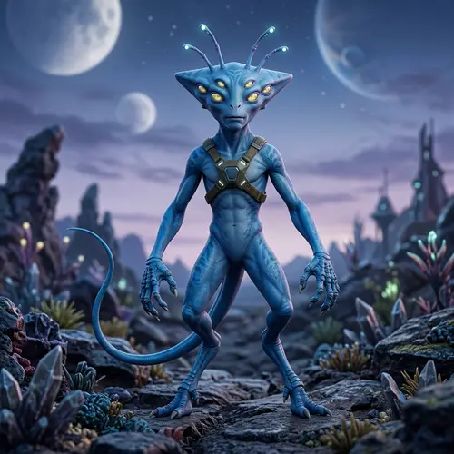 Unique Triangle-Shaped Alien with Blue Skin