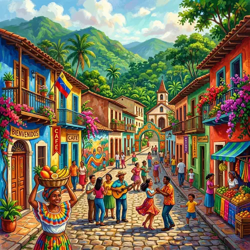 Vibrant Illustration of Pueblo de Venezuela