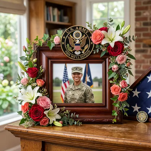 Elegant Floral Picture Frame with US Army Emblem