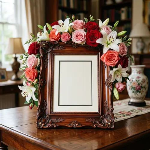 Elegant Picture Frame with Roses and Lilies