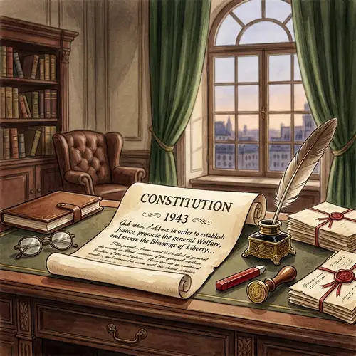 1943 Constitution Illustration with Vintage Accoutrements