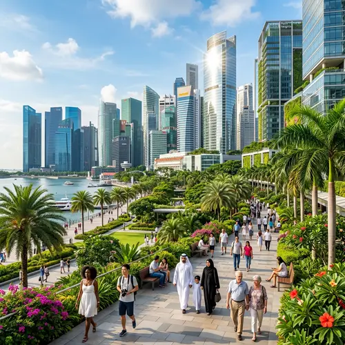 Modern City with Gardens, Palm Trees & High-rise Buildings