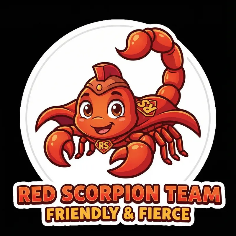 Red Scorpion Friendly Mascot for Teams & Businesses