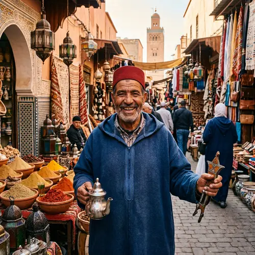 Moroccan Man in Traditional Attire at Marrakesh Bazaar