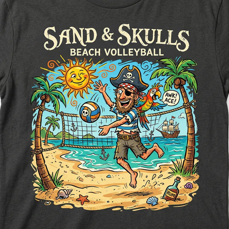 Pirate Beach Volleyball T-Shirt Design