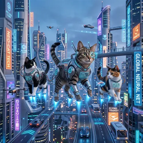 Futuristic Cats with Cybernetic Enhancements | Advanced Hover Technology