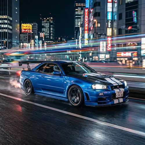 High-Performance Metallic Blue Car | Action Movie Franchise