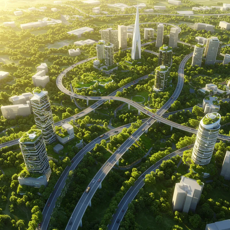 Futuristic Clean City with Green Spaces