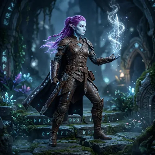 Ethereal Magical Warrior: Caucasian Female in Leather Armor