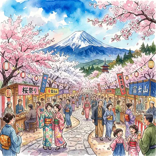 Cherry Blossom Festival with Mount Fuji
