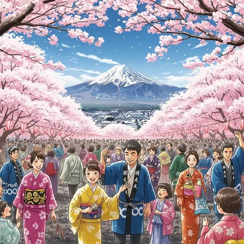 Cherry Blossom Festival with Mount Fuji