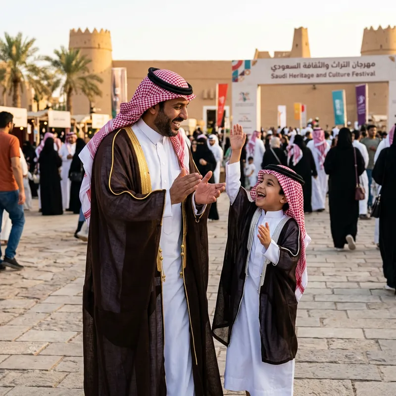 Father and Son in Traditional Saudi Attire