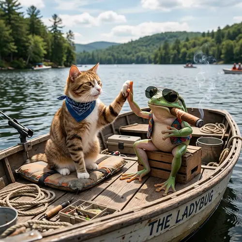 Cat and Frog High-Five on Boat | Cool Frog with Sunglasses
