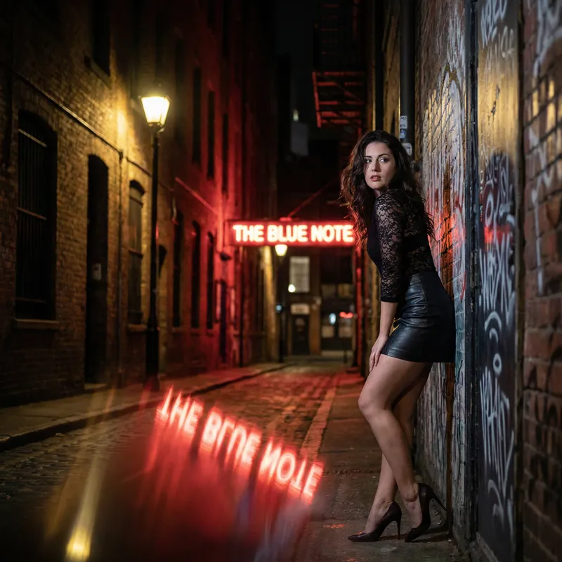 Mysterious Urban Night: Intriguing Prostitute in Mini Skirt