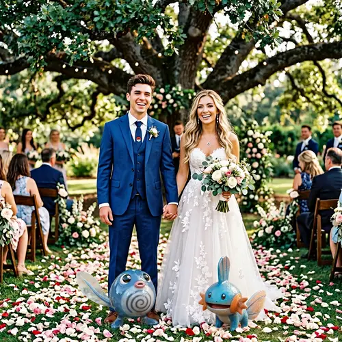 Couple with Poliwag and Mudkip: Wedding Bliss