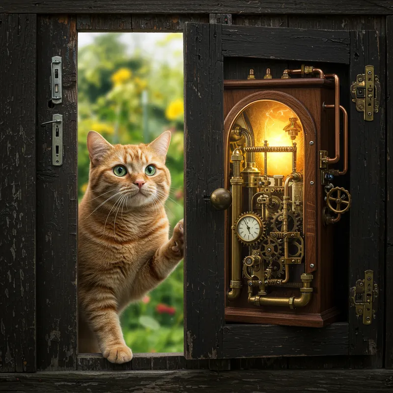 Adventure Awaits: Cat Discovers Steampunk Portal Adventure Awaits: Cat Discovers Steampunk Portal