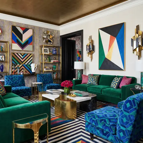 Luxurious Living Room with Modern Furniture and Vibrant Colors