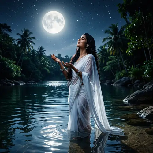 Enchanting Indian Moon Bathing Woman