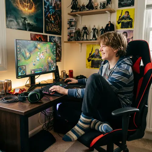 Teen Boy Playing Dota in Cozy Socks