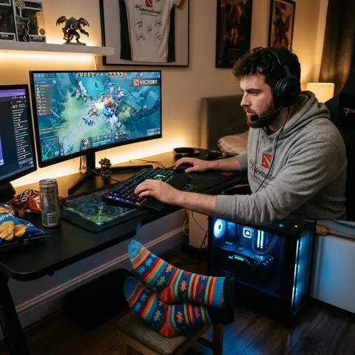 Playing Dota in Cozy Socks: Ultimate Gaming Setup