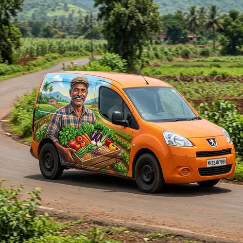 Colorful Peugeot Partner with South Asian Farmer Mural