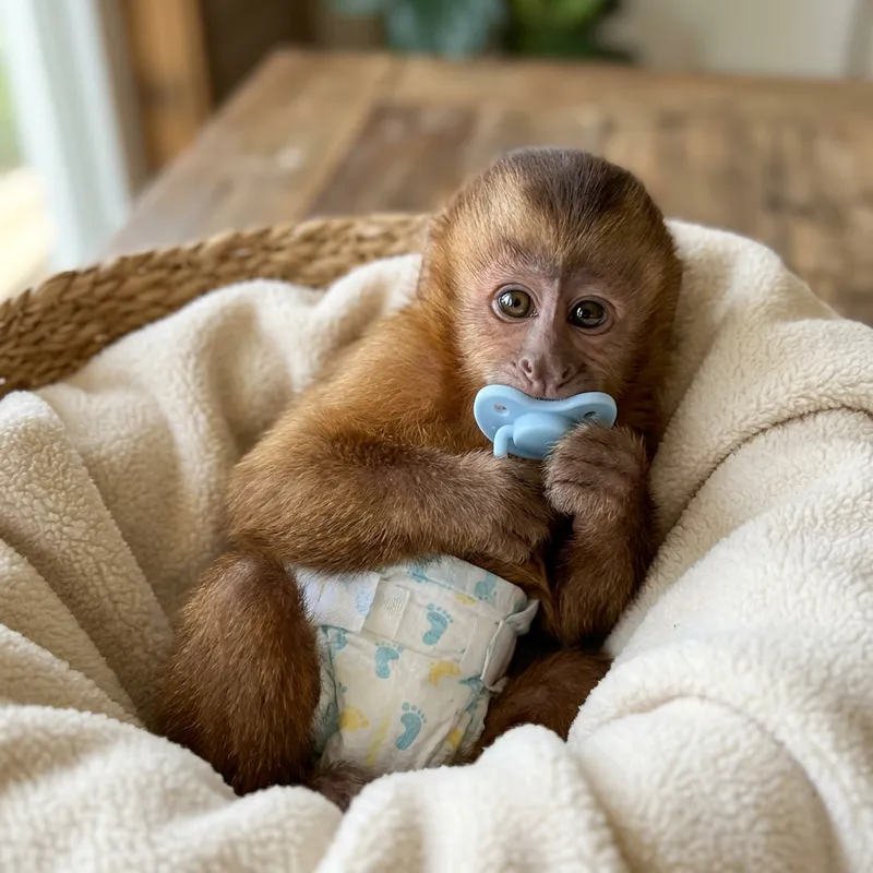 Innocent and Playful Monkey with Pacifier in Nappy