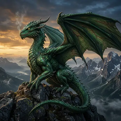 Realistic Green Dragon Art: Majestic Mythical Creature