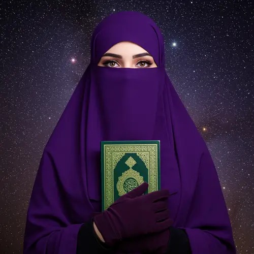 Stunning Muslim Woman in Purple Niqab and Quran