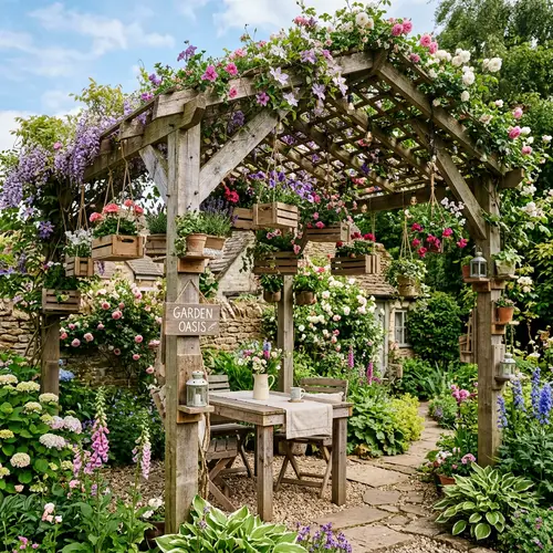 Palette Wood Garden Decor with Grilled Wooden Roof