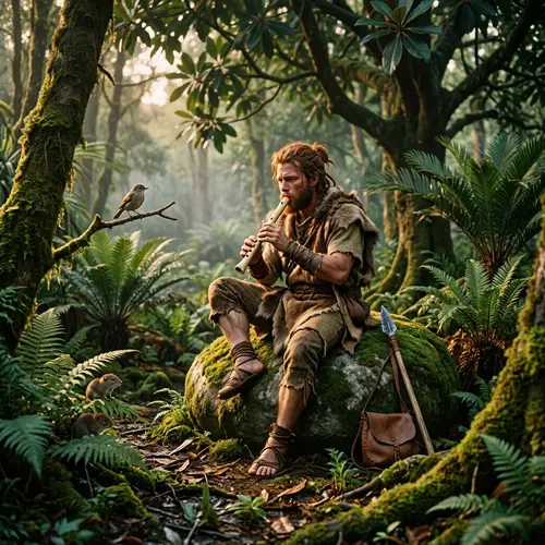 Paleolithic Caveman Playing Ancient Flute | Prehistoric Scene