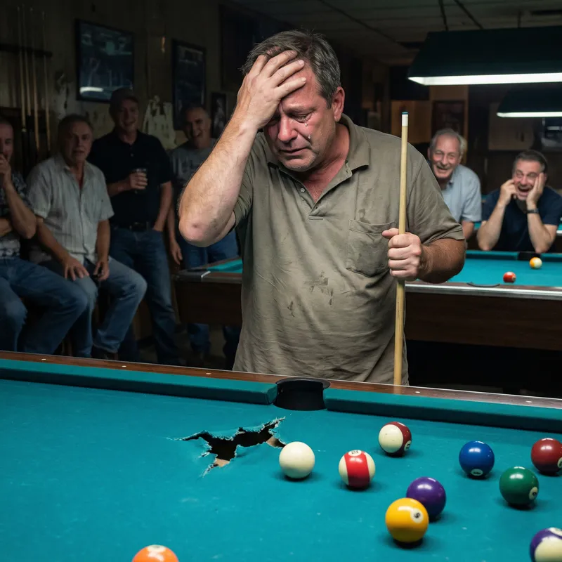 Pool Game Mishap: Man Cries Over Table Ruin